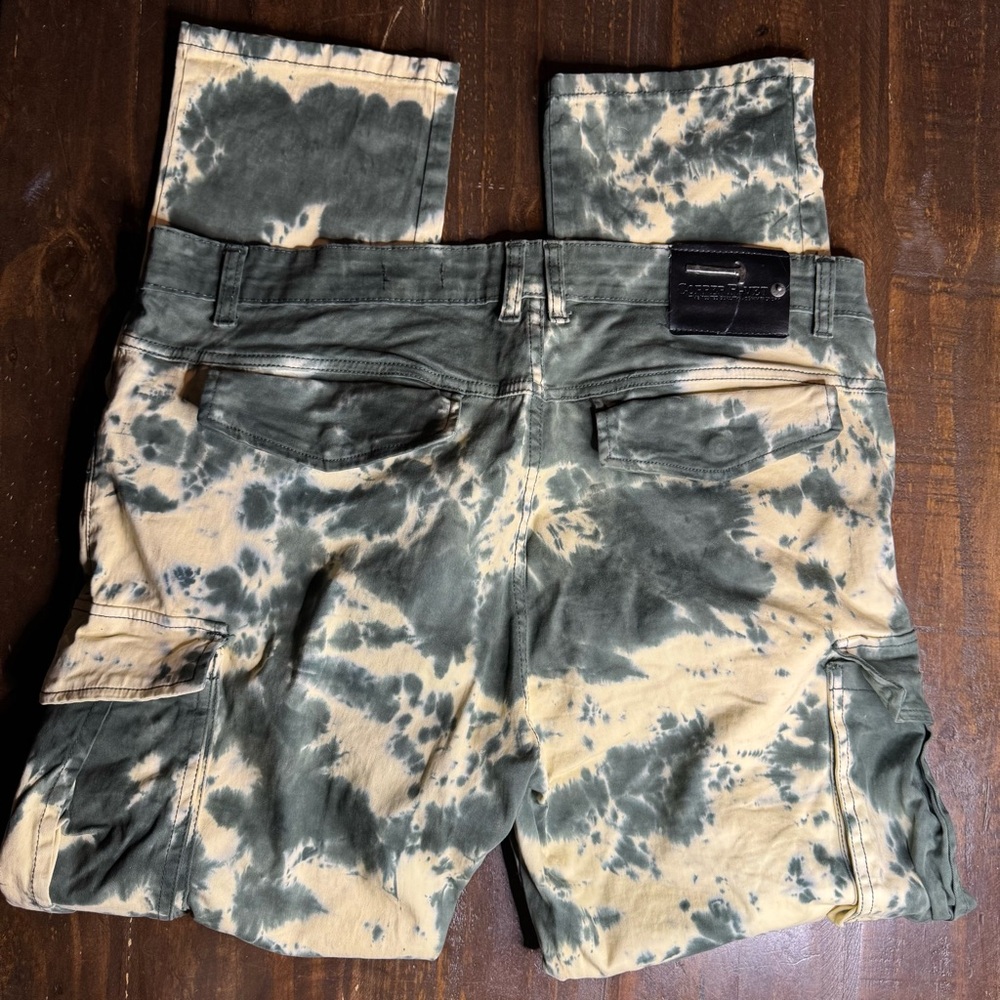 Copper Rivet Bleached Green  Tie-Dye Cargo Pants Slim Fit 40/32 - Picture 7 of 10
